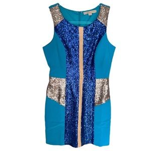 Champagne Strawberry Dress Adult Medium Blue Teal Sheath Sequin Colorblock Women